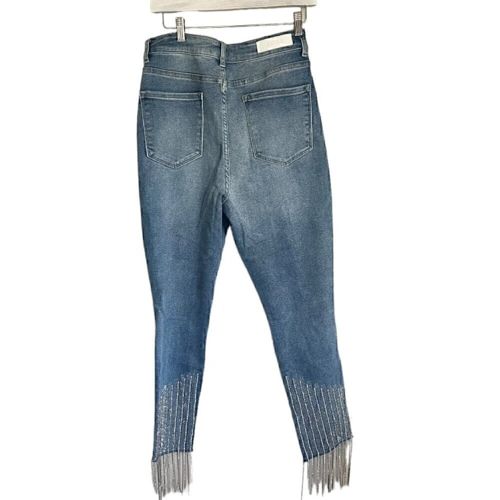 EUC - AKIRA Label Too Good High Waisted Rhinestone Fringe Skinny Jeans - Size 13 - Picture 10 of 15